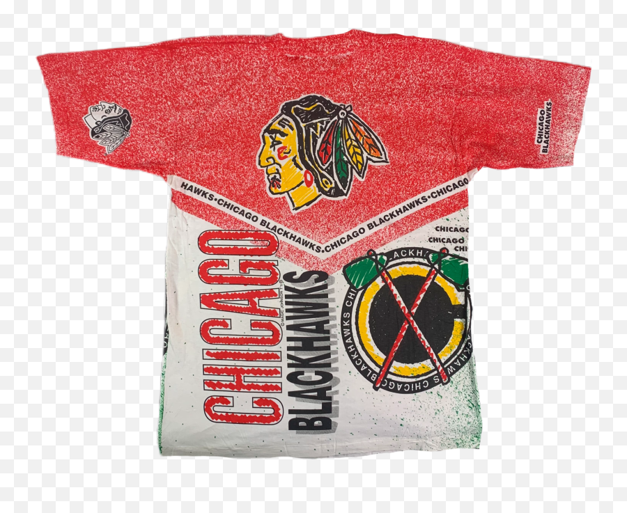 Vintage Chicago Blackhawks All Over Print T - Shirt Chicago Blackhawk Vintage Shirt Emoji,Blackhawks Logo