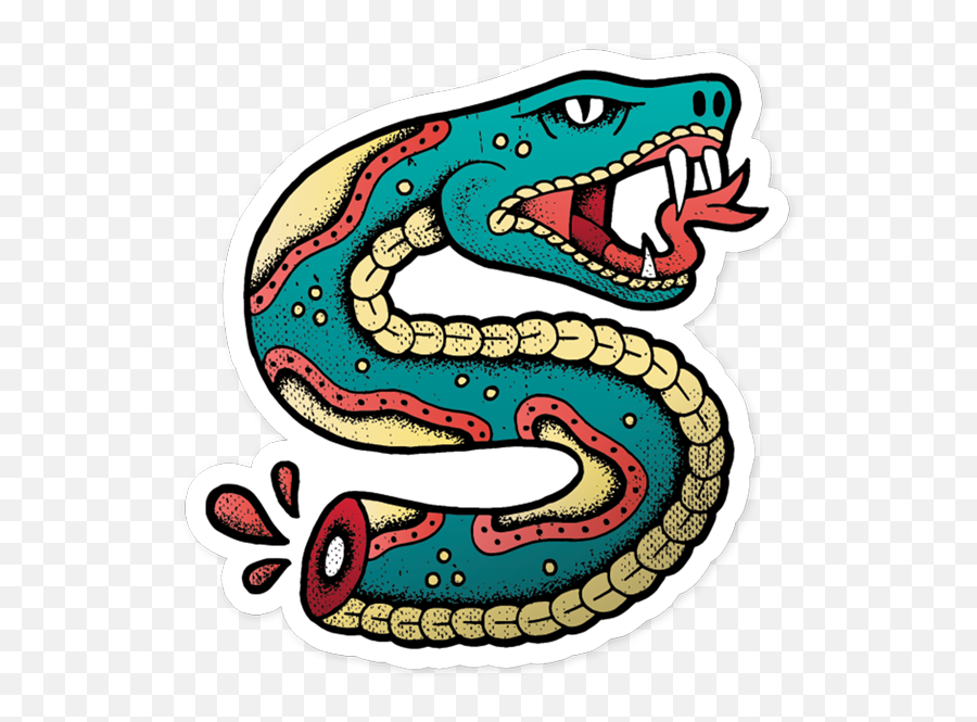 Snake Bite Vinyl Sticker Png Traditional Png Tattoos - Traditional Jaguar Tattoo Clipart Emoji,Bite Png