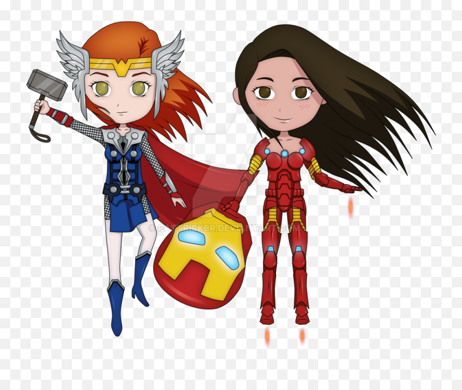 Thor Girl And Iron Woman By Pattrickbr - Cartoon 1024x896 Emoji,Mjolnir Clipart