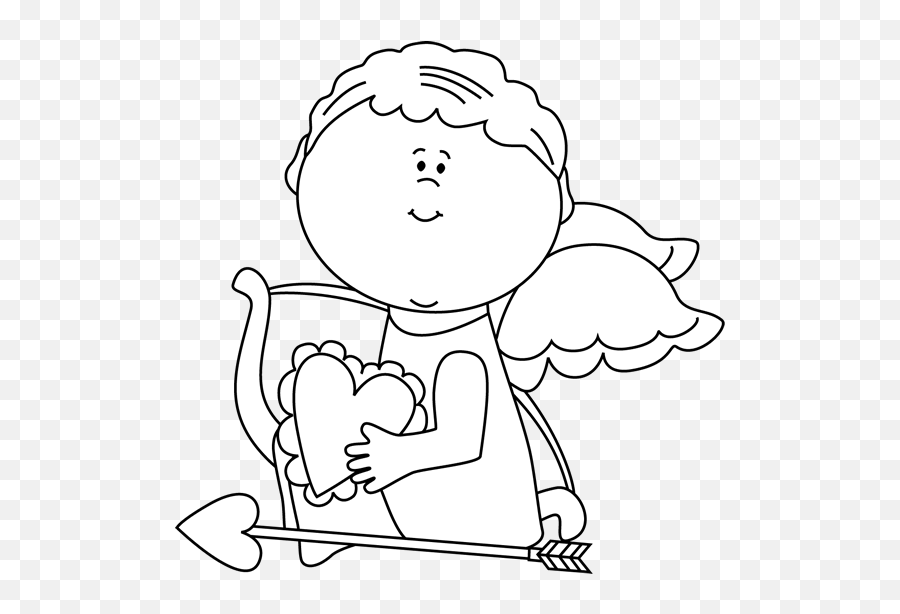 White Cupid Holding A Valentine Heart - Angel Emoji,Heart Clipart Black And White
