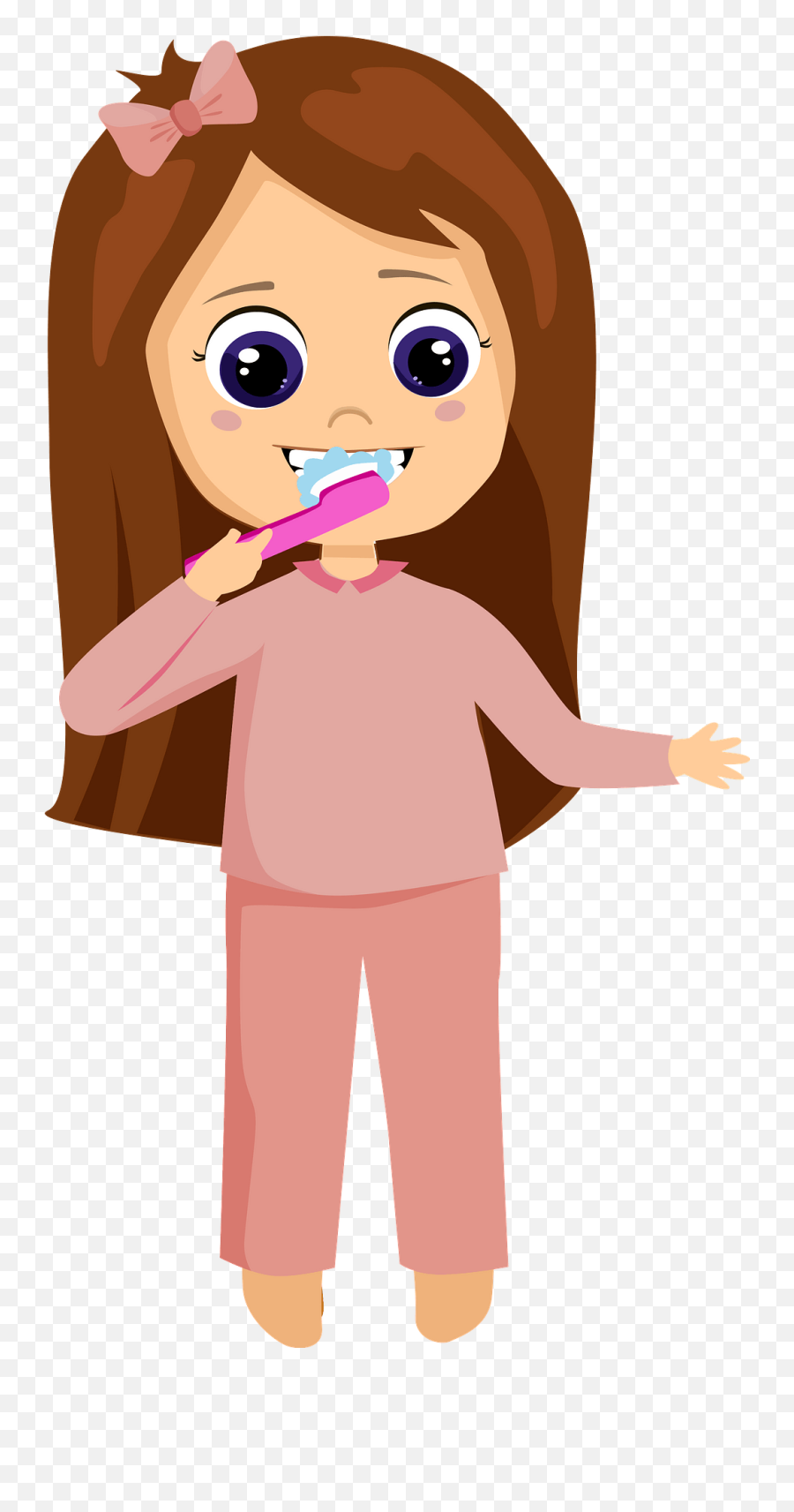 Girl Brushing Teeth Clipart - Girl Brushing Teeth Clipart Transparent Emoji,Teeth Clipart