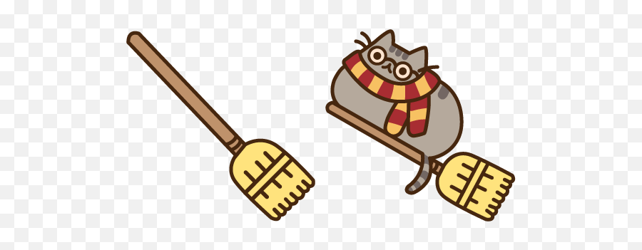 Flying Hairy Pawter - Pushen Cat Cursor Emoji,Harry Potter Broom Clipart