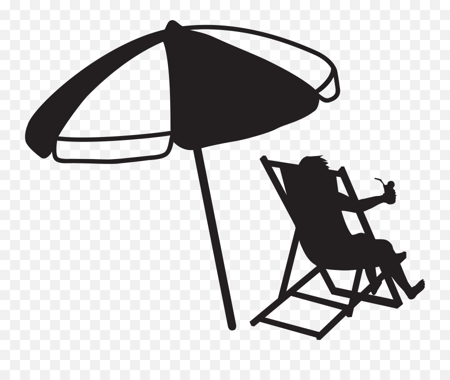 Man At The Beach With Umbrella And Drink Transparent Png - Umbrella Beach Chair Silhouette Emoji,Beach Clipart