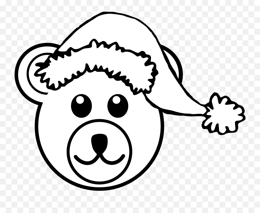 Bear 3 Head Brown With Santa Hat Black - Animated Cartoon Black And White Emoji,Santa Hat Clipart Black And White