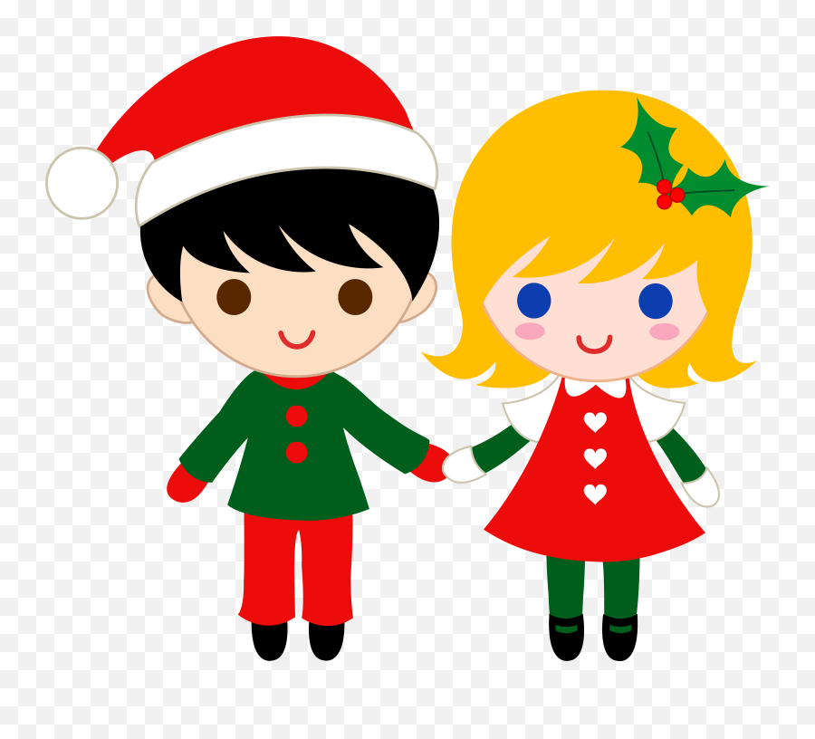 Xmas Clip Art Christmas Coloring Pages - Boy And Girl Elves Clipart Emoji,Christmas Clipart