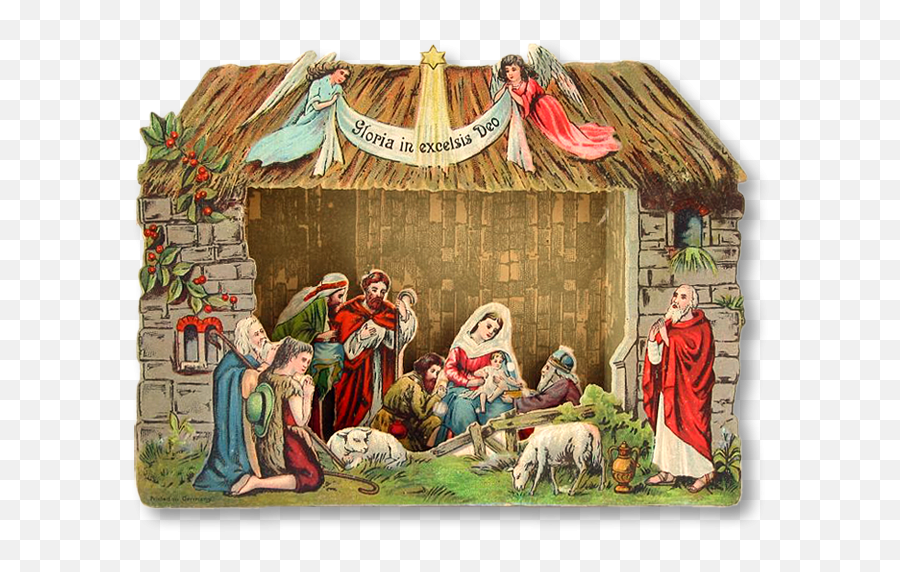 Nativity Scene Vintage Clipart - Vintage Nativity Card Emoji,Nativity Scene Clipart