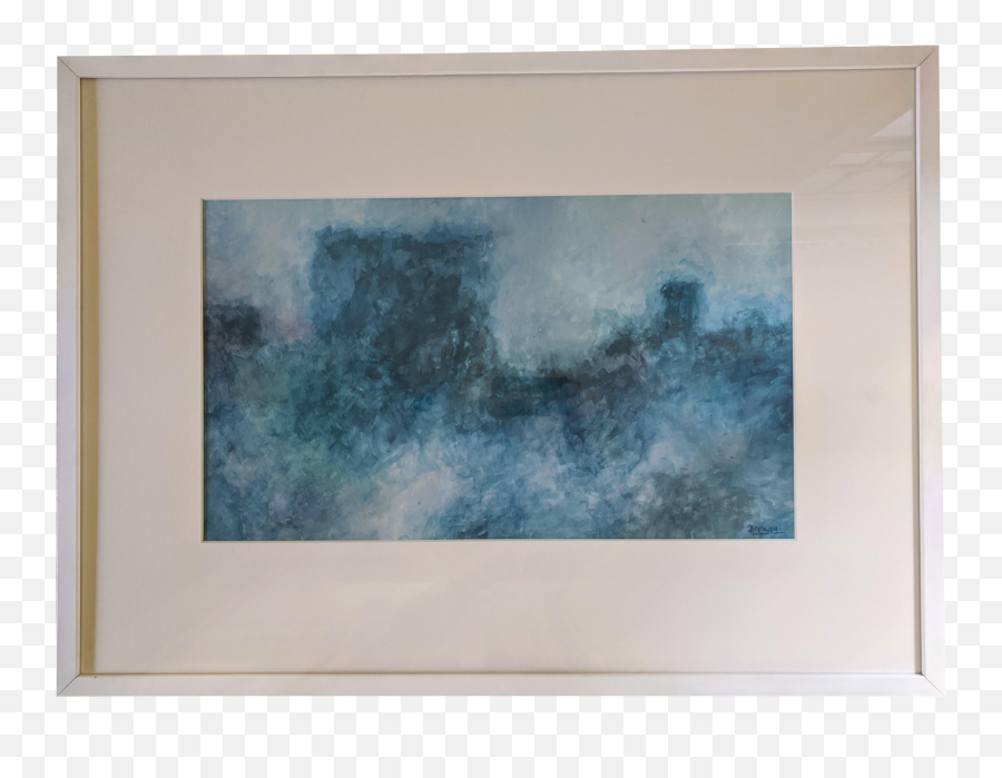Large Abstract Blue Watercolor Painting Signed - Poster Frame Emoji,Blue Watercolor Png