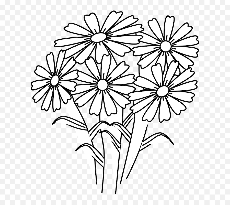 Five Flowers Clipart Black And White - Flowers Clipart Coloring Emoji,Flower Clipart Black And White