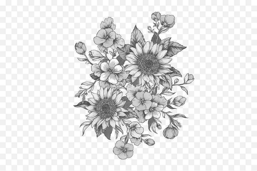 Download Black And White Flowers Png Clip Free Library - Sunflower And Cherry Blossom Drawing Emoji,White Flowers Png