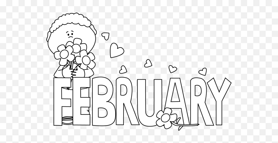 Black And White February Valentines - February Clipart Coloring Page Emoji,February Clipart