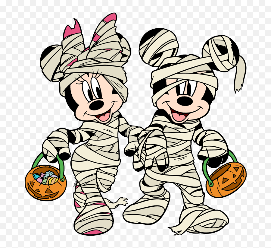 Clip Art Of Mickey And Minnie Mouse Trick - Ortreating On Minnie Mouse Halloween Coloring Pages Printable Emoji,Halloween Costume Clipart
