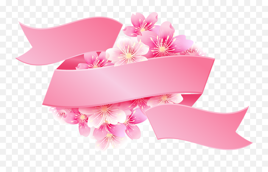 Pink Ribbon With Flowers Png Image - Vector Pink Ribbon Png Emoji,Pink Ribbon Png