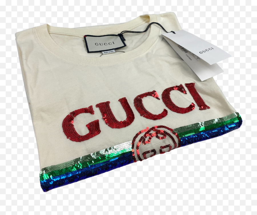 Gucci Beige Sequin Vintage Logo T - Shirt Solid Emoji,Gucci Logo T Shirt