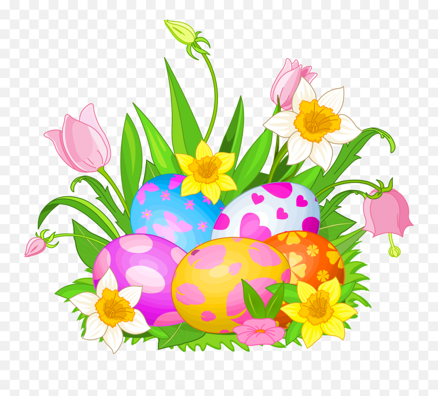 Easter Eggs And Flowers Png Clipart - Free Clip Art Easter Emoji,Easter Clipart