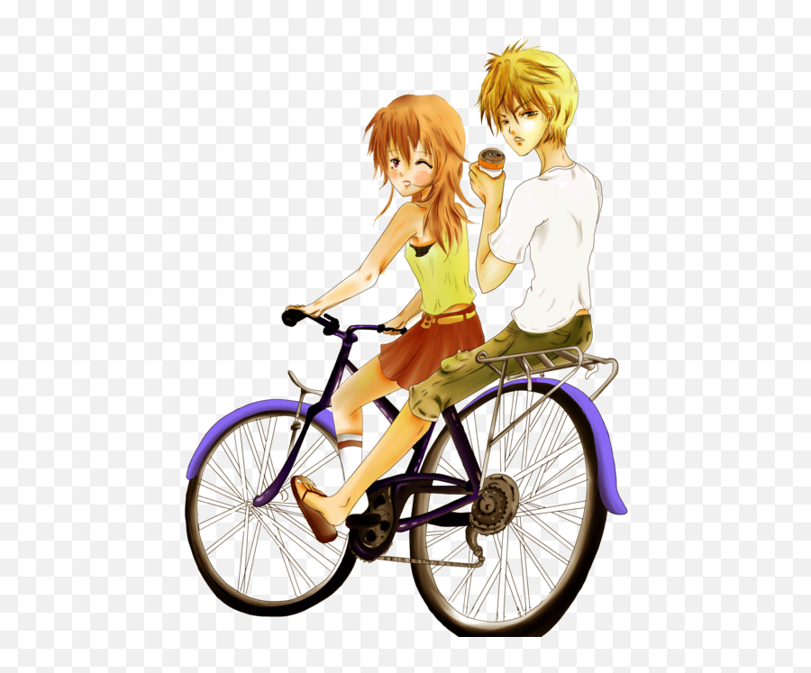 Clip Free Riding By Blu Tea - Anime Bicycle Png Transparent 2 Anime People On A Bike Emoji,Bicycle Png