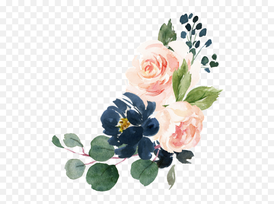 Navy Blue And Blush Pink Floral Country Wedding Square - Floral Navy And Blush Background Emoji,Pink Watercolor Png