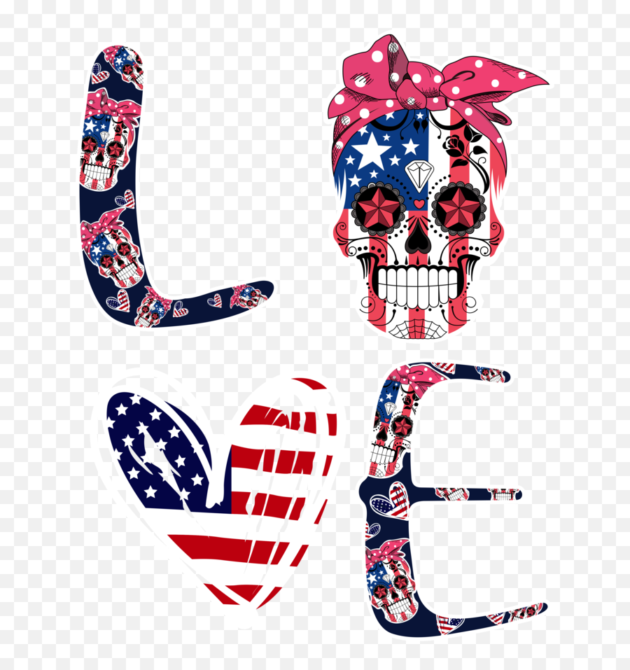 Love Skull American Flag Skull White Peace Love Skulls - Sugar Skull American Flag Emoji,Usa Flagge Clipart