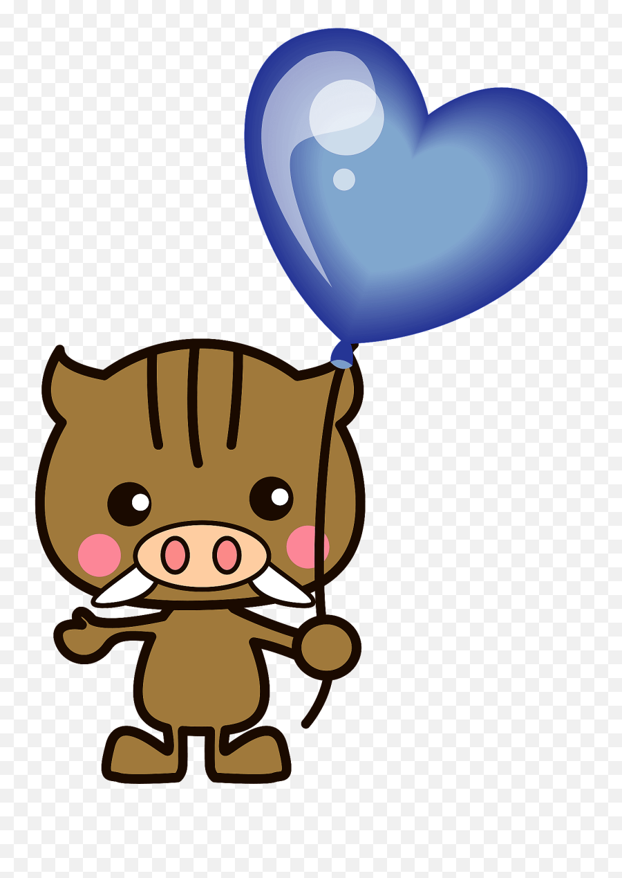 Wild Boar Is Holding A Blue Heart Balloon Clipart Free - Blue Heart Balloon Emoji,Blue Balloon Clipart
