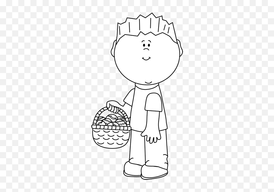 Download Hd Easter Flower Clipart Black And White - Painting Clipart Black And White Boy With A Basket Of Eggs Emoji,Painting Clipart