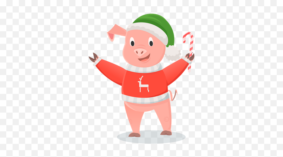 Best Premium Smiling Pig In Red Jersey Holding Candy Stick Emoji,Cartoon Santa Hat Transparent