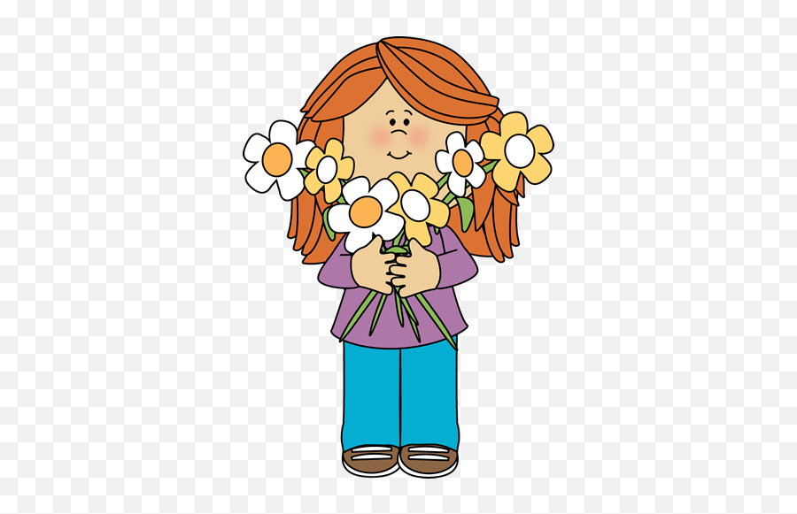 Flower Clip Art - Girl Holding Flowers Clipart Emoji,Flower Clipart