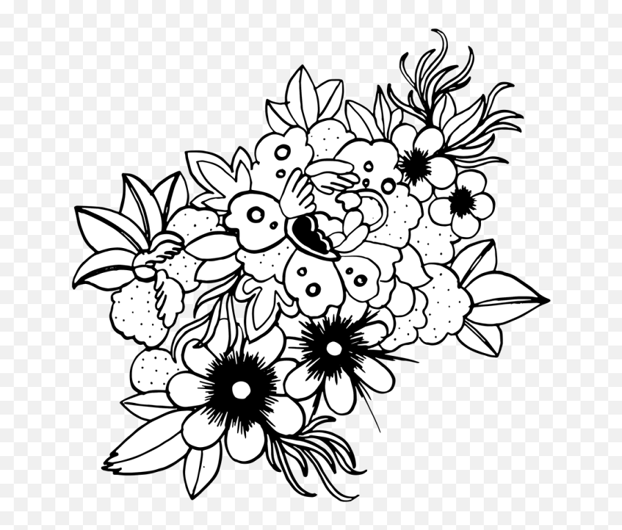 Black And White Flowers Png - Free Png Hand Drawn Floral Floral Emoji,White Flowers Png