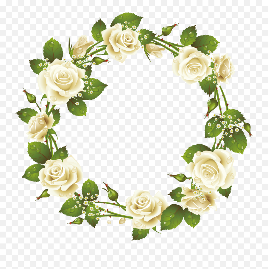Rose Picture Frame Pink Clip Art - Round Frame White Flowers Yellow Flower Circle Border Png Emoji,White Flowers Png