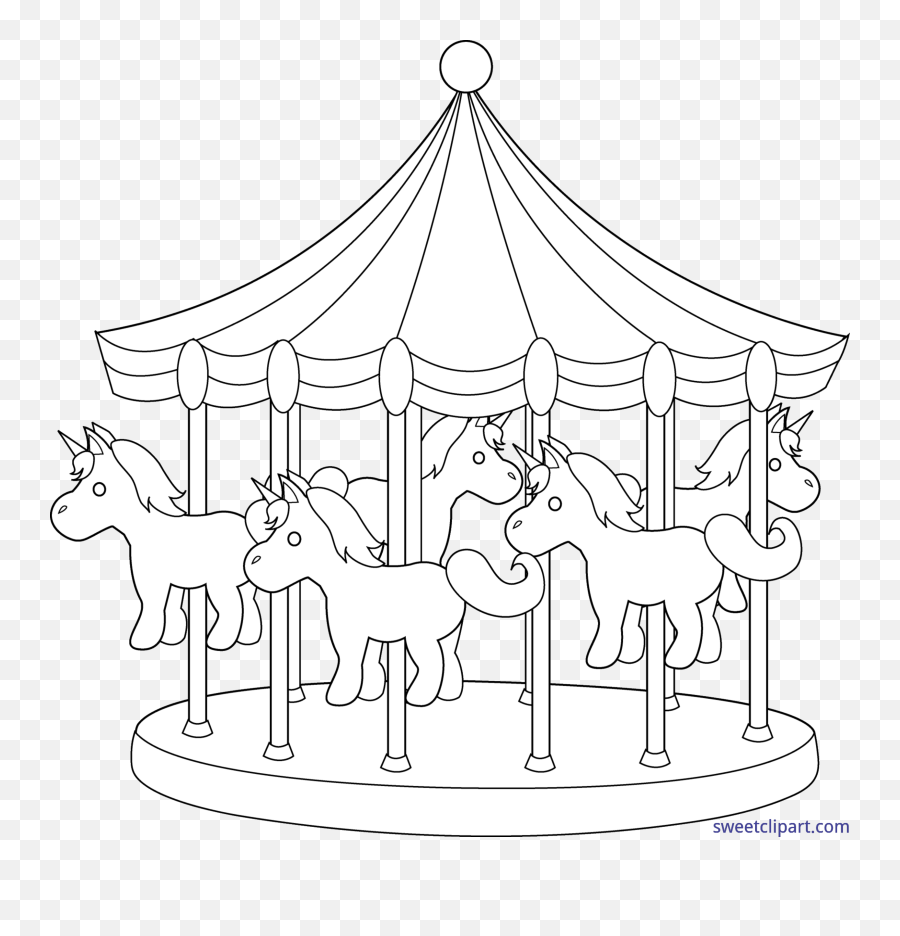 Amusement Park Drawing Easy - Black And White Clip Art Carousel Emoji,Carousel Clipart