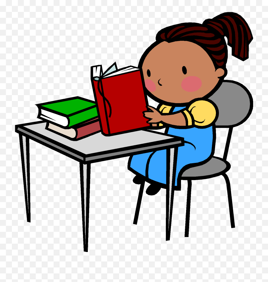 Student Reading At Desk Clipart - Reading At Table Clipart Emoji,Desk Clipart