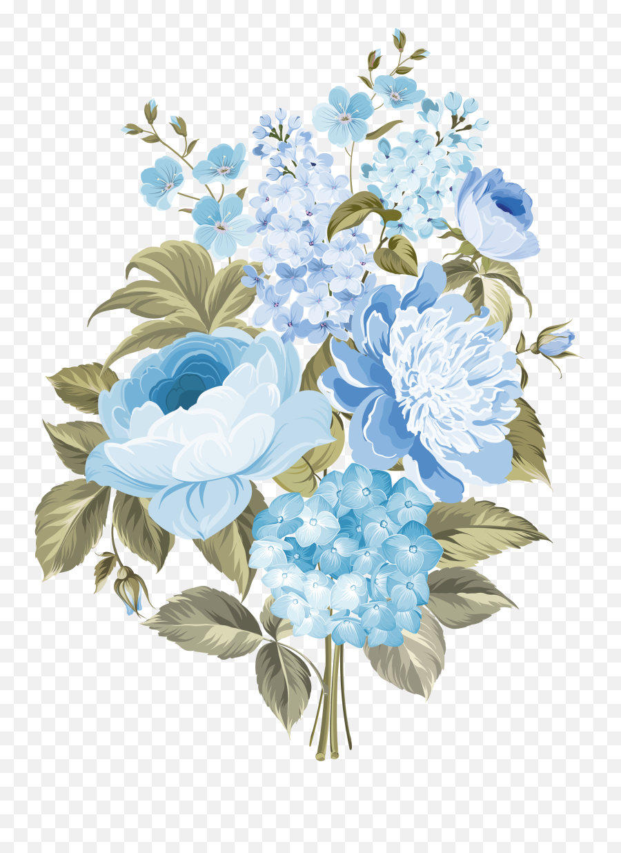 Download Flower Blue - Blue And White Flowers Png Png Image Flower Vintage Blue Png Emoji,White Flowers Png