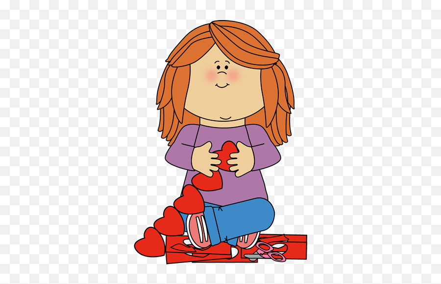 Girl Making A Valentine Clip Art - Cute Kid Valentine Clip Art Emoji,Valentine Clipart
