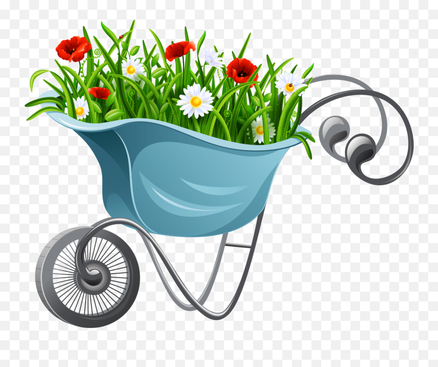 Garden Clipart Png - Cartoon Wheelbarrow With Flowers Emoji,Garden Clipart