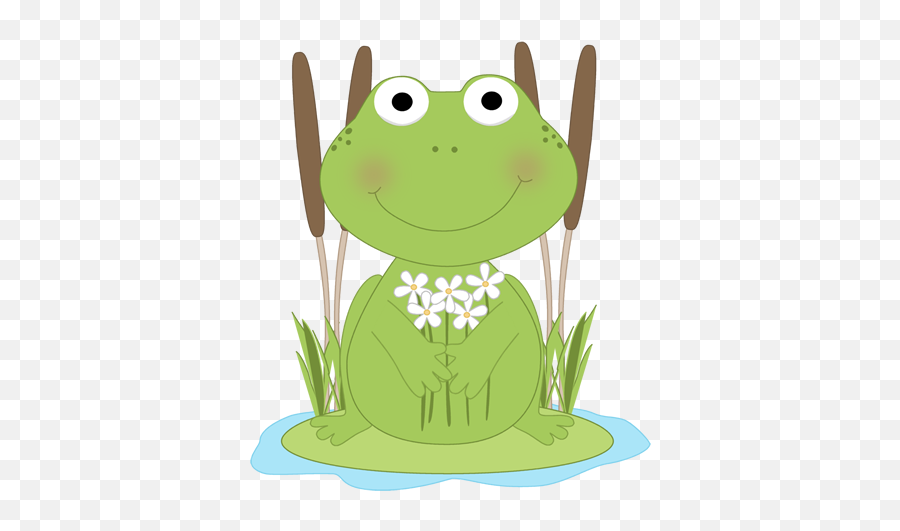 Frog Flower Pond Clip Art - Cute Frogs On A Lilypad Emoji,Pond Clipart