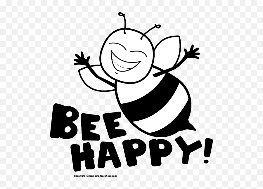 Free Bee Clipart - Black And White Happy Bee Clipart Emoji,Bees Clipart