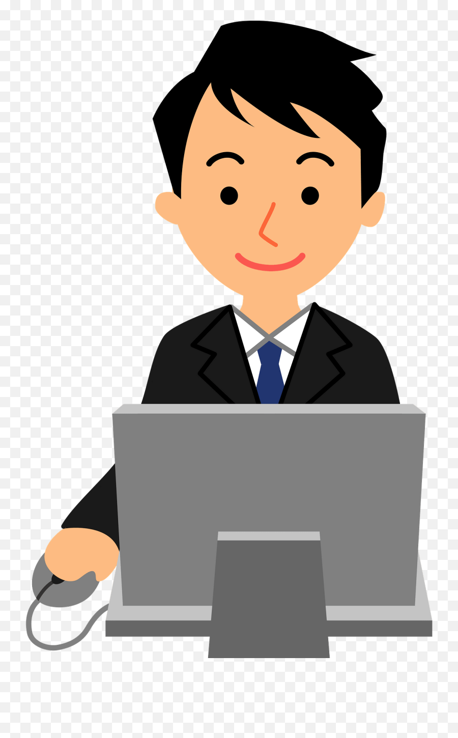 Businessman Is Working - Computer Worker Clip Art Emoji,Computer Clipart