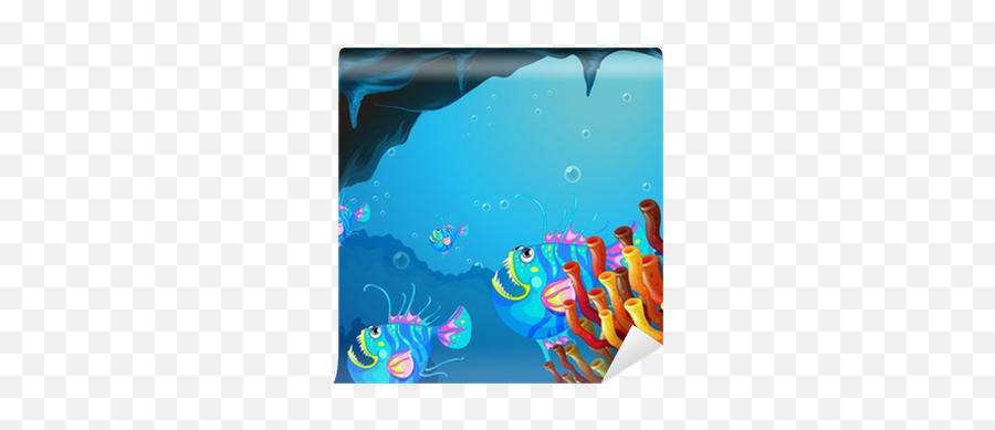 A Cave Under The Sea With A School Of Fish Wall Mural U2022 Pixers - We Live To Change Illustration Emoji,School Of Fish Png