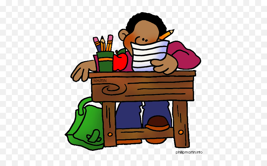 Good Student Sitting At Desk Clipart - School Desk Clip Art Emoji,Desk Clipart