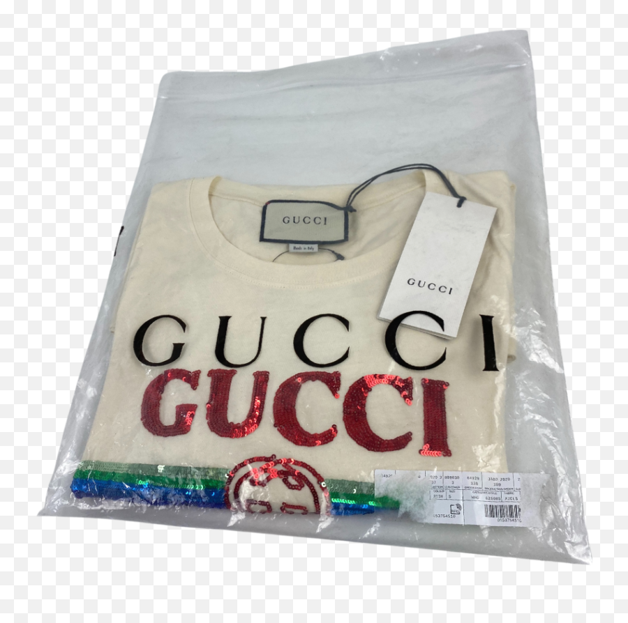 Gucci Beige Sequin Vintage Logo T - Shirt Emoji,Gucci Logo T Shirt