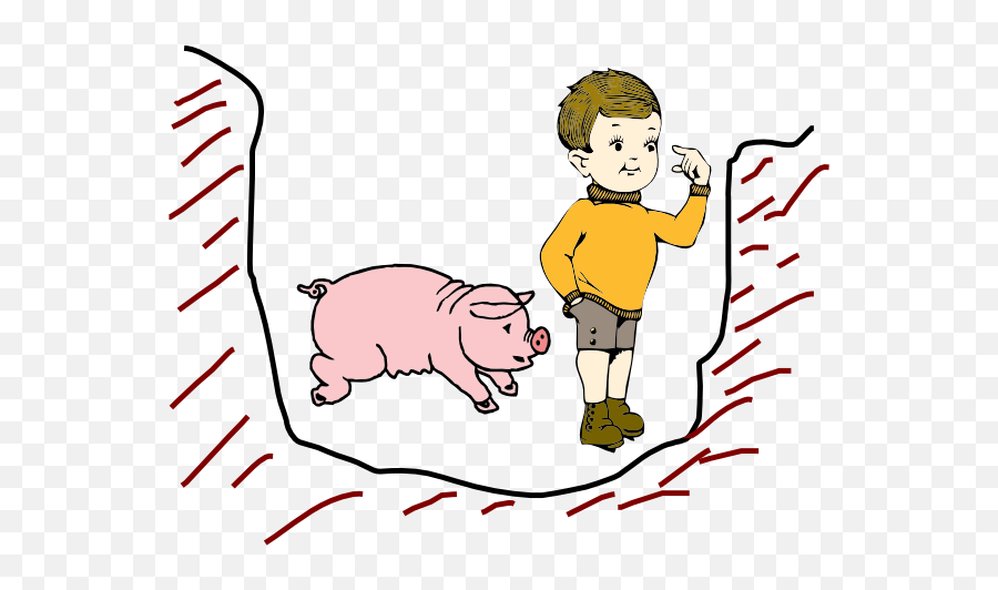 Boy In Pit With Pig Clip Art - Pig In A Pit Clipart Emoji,Piggy Clipart