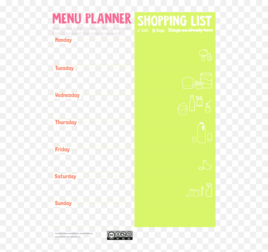 Meal Planner Shopping List For Pad U2013 Free Svg Clipart - Dot Emoji,Planner Clipart