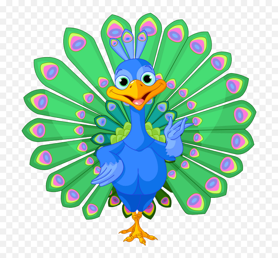 Cartoon Peacock Clipart Transparent - Cartoon Peacock Bird Emoji,Peacock Clipart