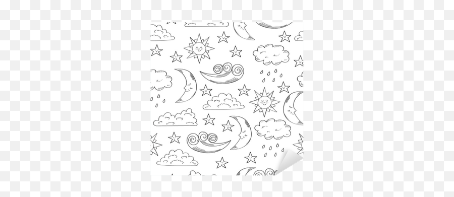 Black And White Seamless Pattern With Cute Doodle Sun Moon Clouds And Stars Vector Background Sticker U2022 Pixers - We Live To Change Wallpaper Emoji,Sun And Moon Clipart Black And White