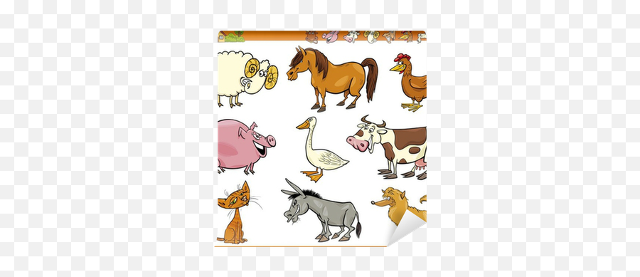 Farm Animals Set Cartoon Illustration Wall Mural U2022 Pixers Emoji,Farm Scene Clipart
