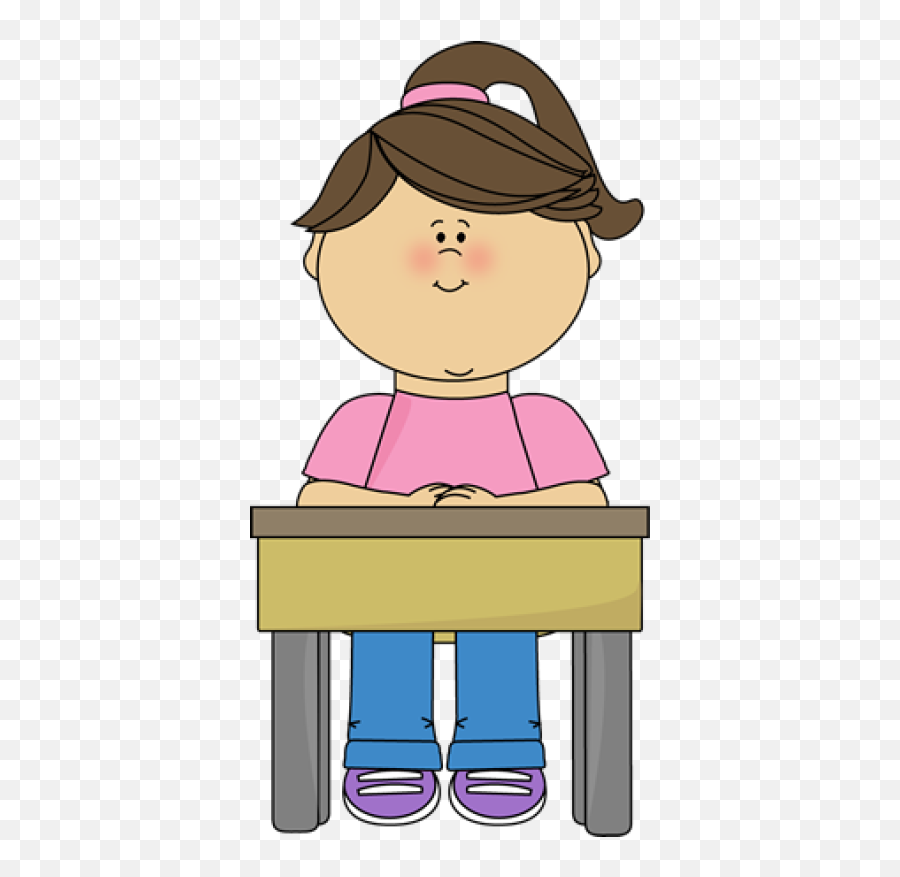 Student Sitting At Desk Gir - Girl Sitting At Desk Clipart Emoji,Desk Clipart