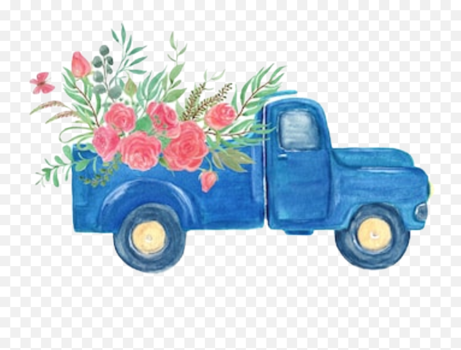 Truck Flowers Antique Vintage Sticker By Stephanie - Watercolor Truck Emoji,Vintage Truck Clipart