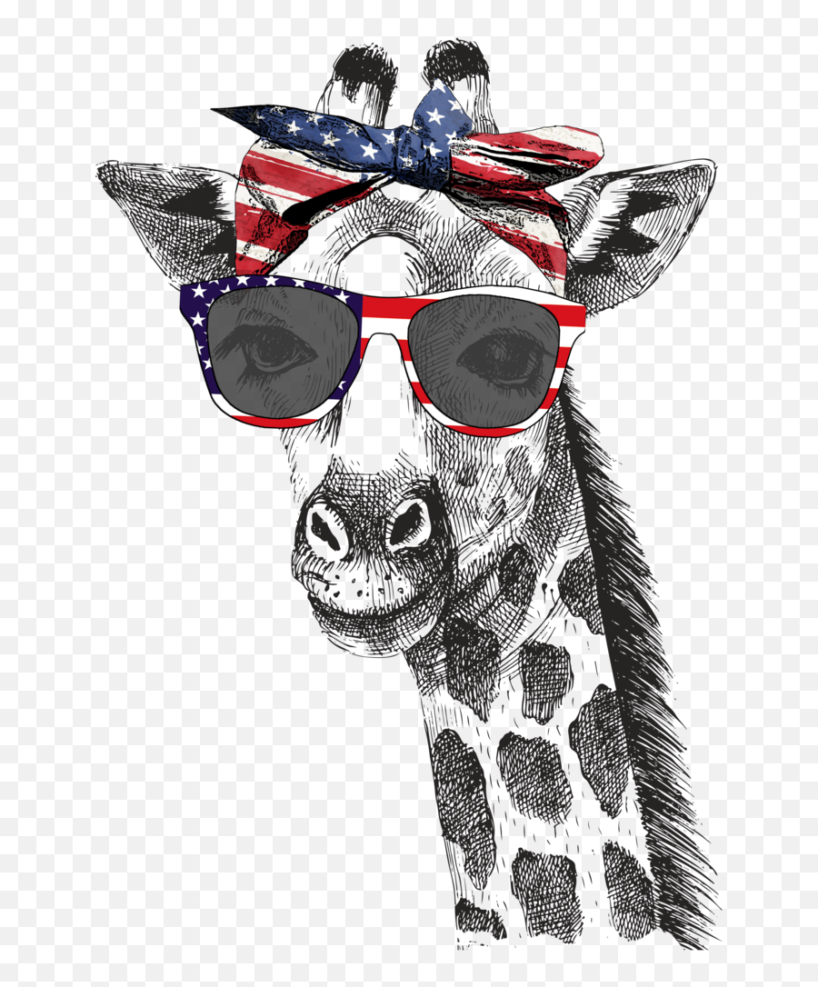 Patriotic Giraffe Graphic Tee - Giraffe Head Drawing Emoji,Patriotic Clipart Black And White