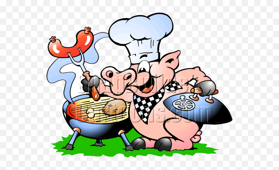 Chef Pig Bbq Grill Cooking Hotdogs - Pig Cartoon Bbq Emoji,Hot Dogs Logos