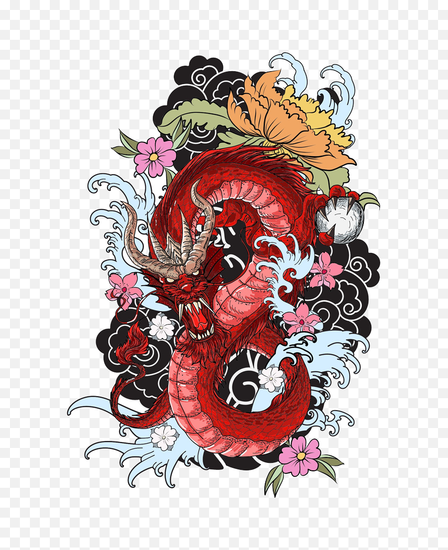 Red Dragon Tattoos Background Png Image Png Play - Dragon Japanese Tattoo Drawing Emoji,Tattoo Png