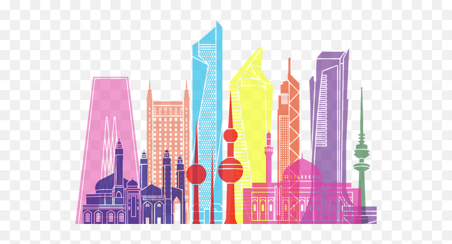Kuwait V2 Skyline Pop Duvet Cover Emoji,City Skyline Transparent