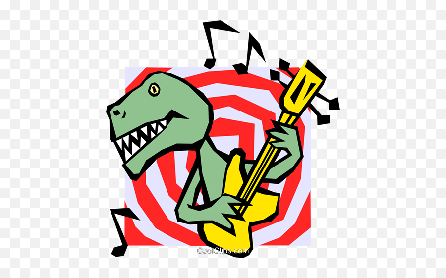 Dinosaur Playing Guitar Royalty Free Vector Clip Art - Dinossauro Tocando Guitarra Png Emoji,Quilt Clipart